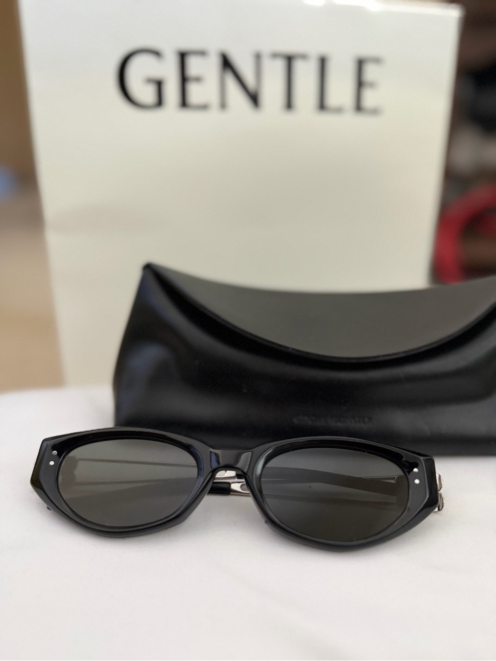 GENTLE MONSTER Black Cat-Eye Sunglasses with Black Case
